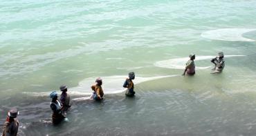 Women walking in water